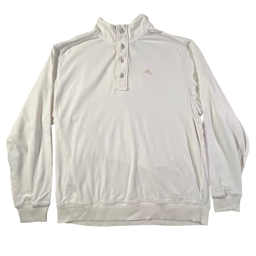 Tommy Bahama Pullover Mens‎ Large White Relax Pro Leisure Consultant Cotton Mock